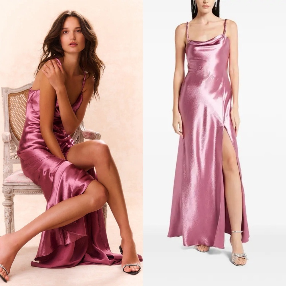 LOVESHACKFANCY Nadine Satin Slip Maxi Dress Raspberry Pink Sz S
